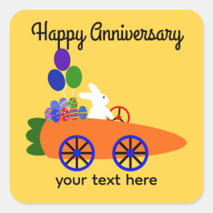 Adesivo Quadrado Feliz Aniversário Bunny Carrot Car #3 Stickers