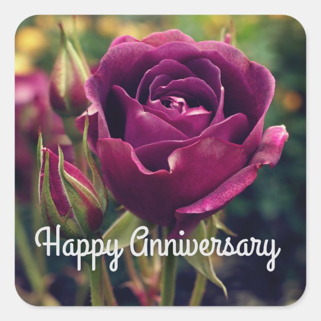 Adesivo Quadrado Feliz Aniversário Burgundy Iceberg Rosa nº 1 (Frente)