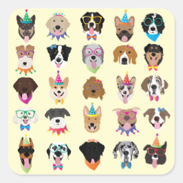 Adesivo Quadrado Feliz Aniversário Cachorro Enfrenta Animais Pawty