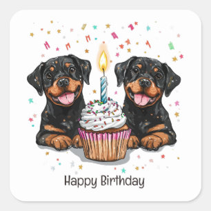 Adesivo Quadrado Feliz Aniversário Cães Rottweiler