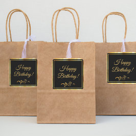 Adesivo Quadrado Feliz aniversário, cara elegante de ouro negro