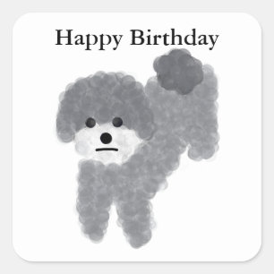 Adesivo Quadrado Feliz Aniversário Cinza Poodle #2 Stickers