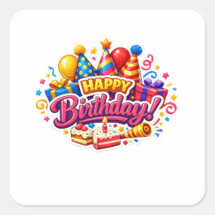 Adesivo Quadrado Feliz Aniversário Colorido