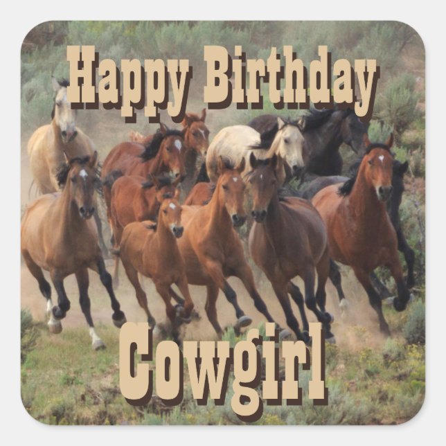 Adesivo Quadrado Feliz Aniversário Cowgirl (Frente)