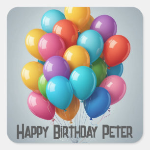 Adesivo Quadrado Feliz aniversário da festa dos balões