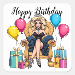 Adesivo Quadrado Feliz aniversário da Rainha Arrasta