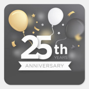 Adesivo Quadrado Feliz Aniversário de 25 Anos com Balões