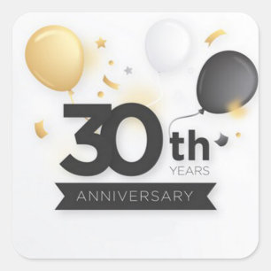 Adesivo Quadrado Feliz Aniversário de 30 Anos com Balões