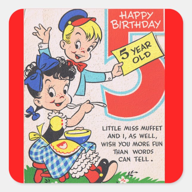 Adesivo Quadrado Feliz aniversário de 5 anos (Frente)
