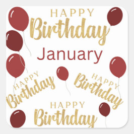Adesivo Quadrado feliz aniversário de aniversários de janeiro Stick