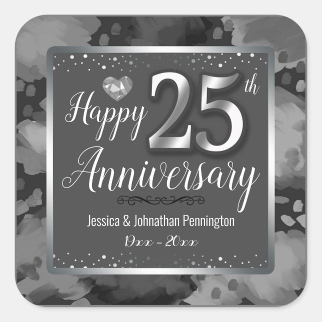 Adesivo Quadrado Feliz Aniversário de Casamento de 25 (Frente)