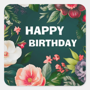 Adesivo Quadrado feliz aniversário de flores misturadas