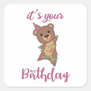 Adesivo Quadrado Feliz Aniversário Deseja Que Você Tenha Animais Bo