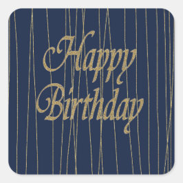 Adesivo Quadrado Feliz aniversário do marinho Dourado