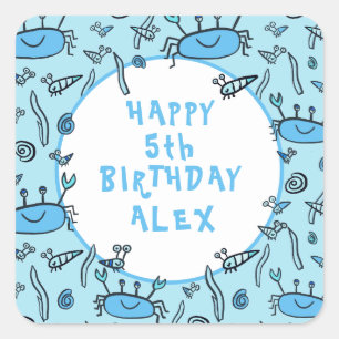 Adesivo Quadrado Feliz Aniversário do Menino do Caranguejo