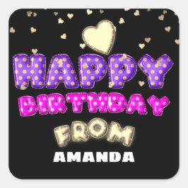 Adesivo Quadrado Feliz Aniversário Do Nome Balões Cor-de-Rosa Doura