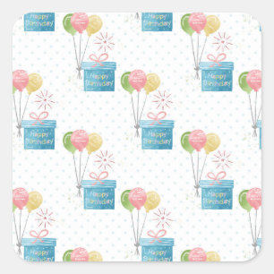 Adesivo Quadrado Feliz aniversário dos balões