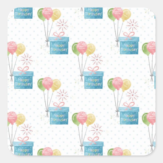 Adesivo Quadrado Feliz aniversário dos balões (Frente)