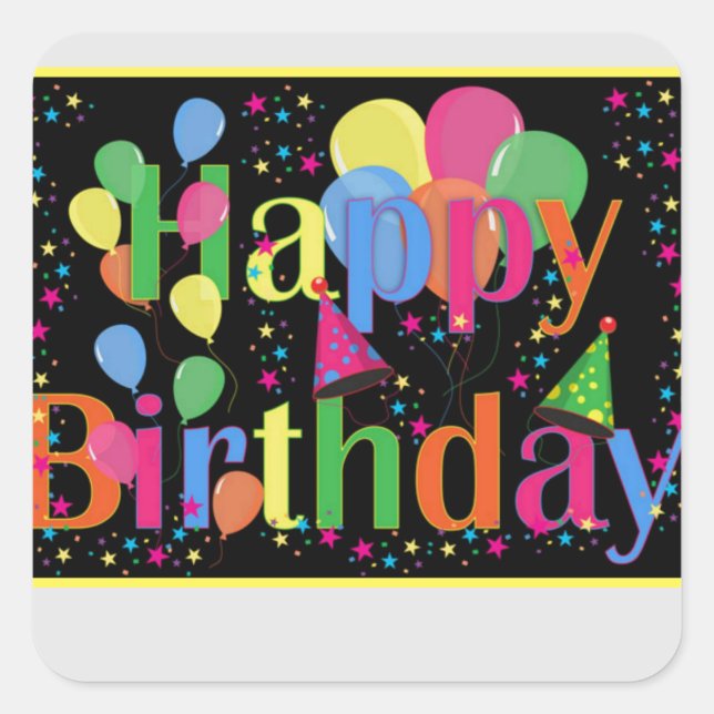 Adesivo Quadrado Feliz aniversário dos Balões do Partido (Frente)