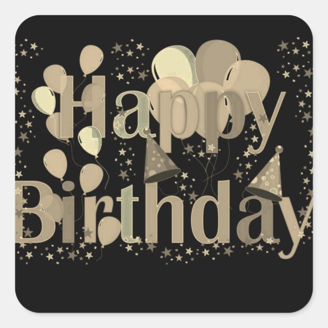 Adesivo Quadrado Feliz aniversário dos Balões do Partido (Frente)