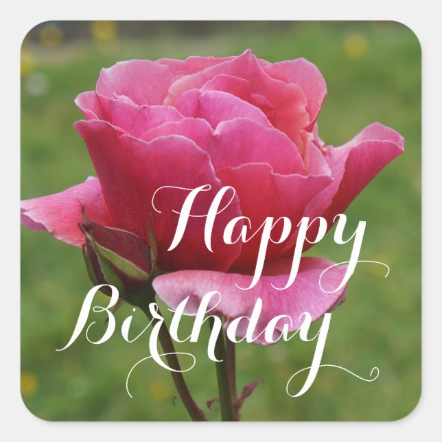 Adesivo Quadrado Feliz Aniversário Duet Rosa nº 1 (Frente)