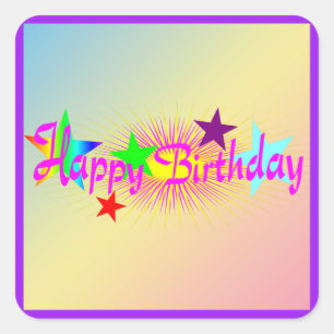 Adesivo Quadrado Feliz Aniversário e Estrelas -