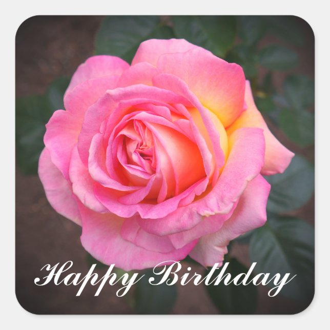 Adesivo Quadrado Feliz Aniversário Elle Rosa #3 Stickers (Frente)