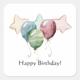 Adesivo Quadrado Feliz Aniversário Estrelas e Balões
