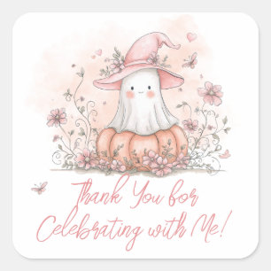 Adesivo Quadrado Feliz Aniversário Fantasma Fofinho Obrigado