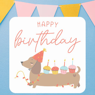 Adesivo Quadrado Feliz Aniversário Feliz Cão Moderno