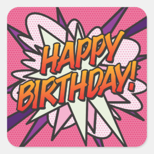 Adesivo Quadrado FELIZ ANIVERSÁRIO FELIZ Moderno Rosa