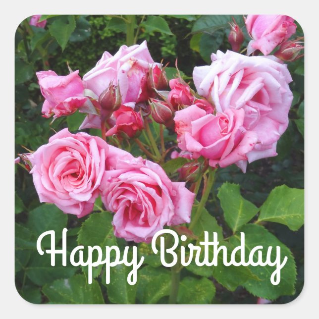 Adesivo Quadrado Feliz aniversário Gene Boerner Rosa nº 3 Stickers (Frente)