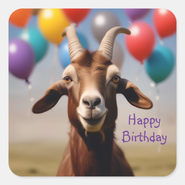Adesivo Quadrado Feliz Aniversário Goat (Frente)