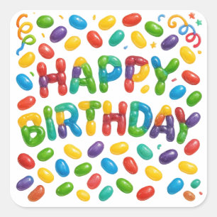 Adesivo Quadrado Feliz aniversário, Jelly Beans