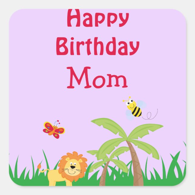 Adesivo Quadrado Feliz aniversário mãe (Frente)