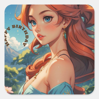 Adesivo Quadrado Feliz Aniversário Moderno Simples