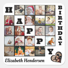 Adesivo Quadrado Feliz Aniversário Personalizado 21 Oferta de Colag