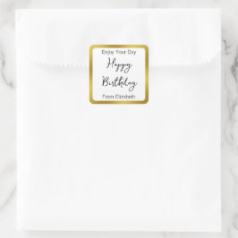 Adesivo Quadrado Feliz aniversário preto branco e Dourado do seu no