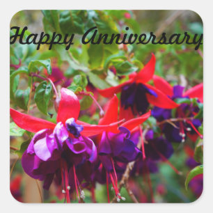 Adesivo Quadrado Feliz aniversário, Red & Purple Fuchsia #2 Sticker