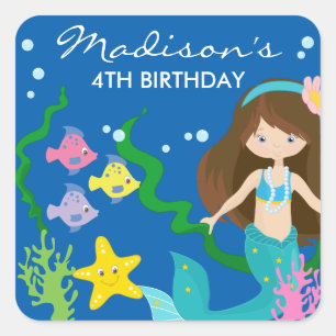Adesivo Quadrado Feliz Aniversário Sereia Sob O Mar