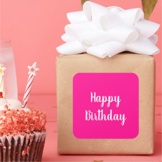 Adesivo Quadrado Feliz Aniversário Simples Rosa Quente