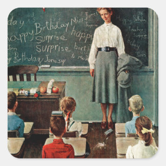 Adesivo Quadrado Feliz aniversário, Srta. Jones por Norman Rockwell