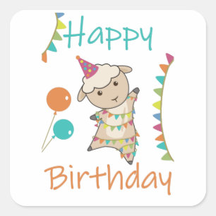 Adesivo Quadrado Feliz Aniversário Te Deseja Ovino De Animais Boni