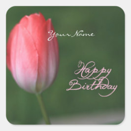 Adesivo Quadrado feliz aniversário tulipa vermelha flor