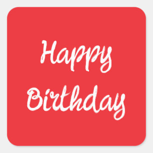 Adesivo Quadrado Feliz Aniversário Vermelho Cor Personalizada da Te