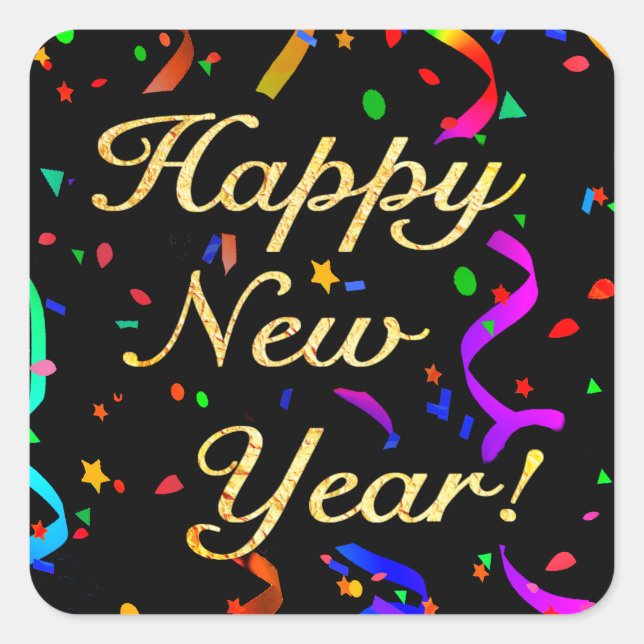 Adesivo Quadrado feliz ano novo! (Frente)