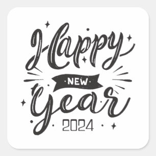 Adesivo Quadrado Feliz ano novo 2024