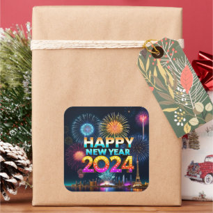 Adesivo Quadrado Feliz ano novo 2024
