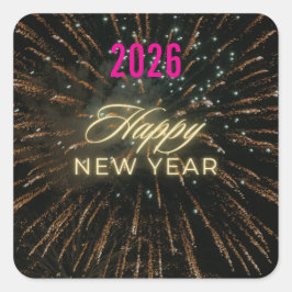 Adesivo Quadrado Feliz Ano Novo 2026 Des Folhagem Natalina Festiva