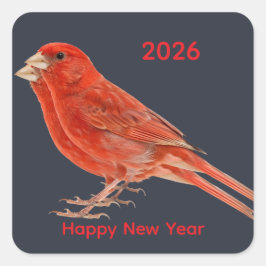 Adesivo Quadrado Feliz Ano Novo 2026 Desenho de Verde Natal Festivo